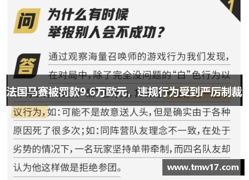 法国马赛被罚款9.6万欧元，违规行为受到严厉制裁